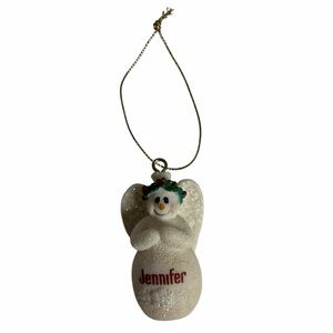 Sparkly Ceramic Snowman Angel Christmas Ornament with Jennifer Personalization